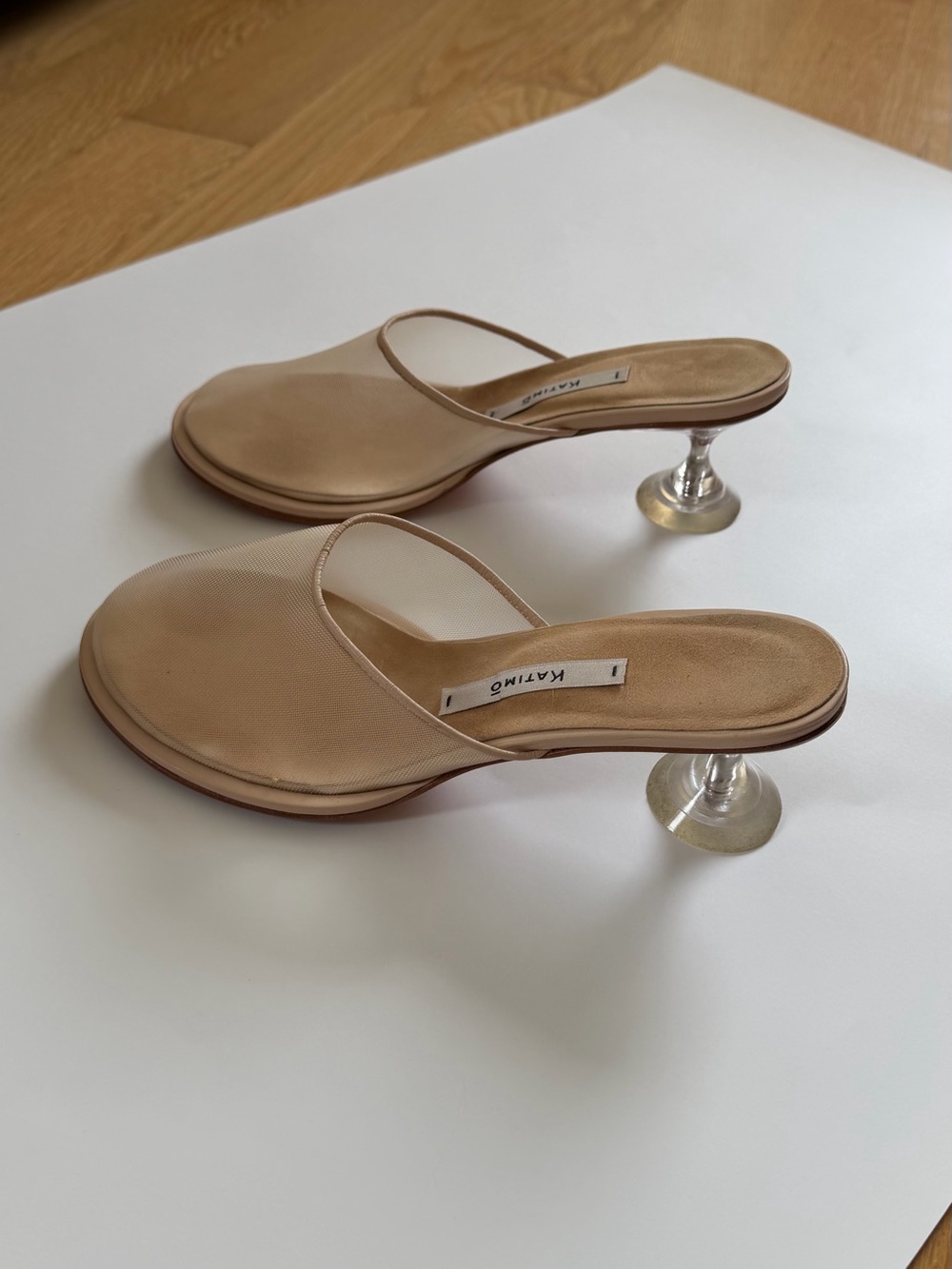 KATIMO Beige Sculpted-Glass Heel Slip-On Mules